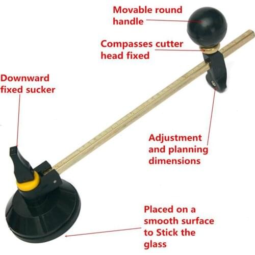 40cm Glass Cutter 6 Wheel Compasses Circular Cutting With Suction Cup Circle Professional Cutting Tools Glass Bottle Cutter