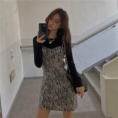 Lazy Zebra Print Dress Womens Dresses Japanese Harajuku Vintage Ladies Ulzzang Female Korean Kawaii Cute Clothing For Women