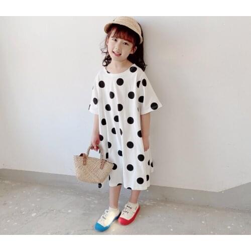 2021 Korea style girls dots dress fashion cotton summer girls clothes