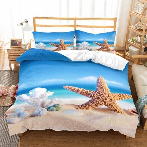 Ocean Bedding Sets Coast Beach Duvet Cover Set Pillowcase 3pcs Blue Starfish Home Bedclothes for Children Kids Girls Boys Decor