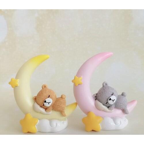 Resin Craft cartoon Moon sleeping bear Sculpture Home Desktop Ornament Cake baking decoration Accessories gift m068