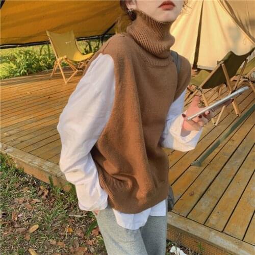 Turtleneck simple solid all-match basic winter knitted vest elegant fashion streetwear termperament all-match outwear 2021 new