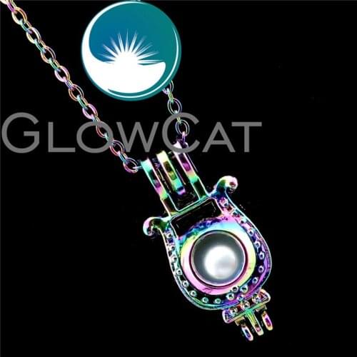 R-C535 Rainbow Colors Lucky Horseshoe Beads Cage Pendant Essential Oil Diffuser Aromatherapy Pearl Cage Locket Necklace