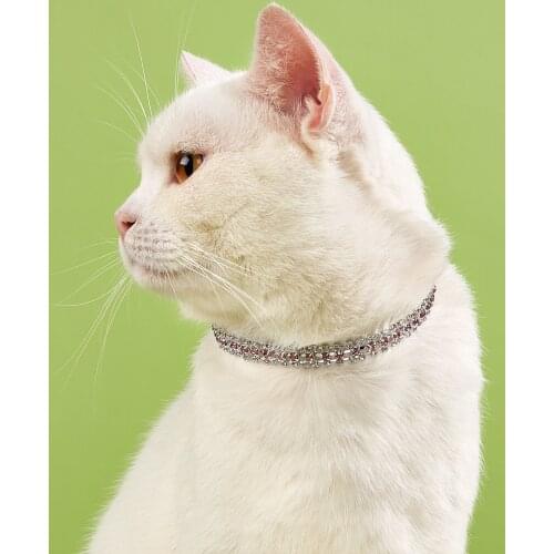 Chain Dog Collar with Zirconia Locking Silver Metal Puppy Collar Luxury Bling Necklace for XSmall, Small, Medium, and Large Dog