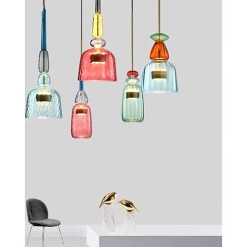Industrial 7Color Glass Pendant Lights Childrens Room Retro Hanging Lamp Lustres Pendentes Decor Home Modern Hanging Lights