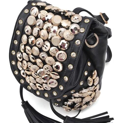 Cross-body Fashion WOMENS Bag 2020 New Style Korean-style Fashion Rivet Button Bucket Backpack Shoulder Bag Diamond Set