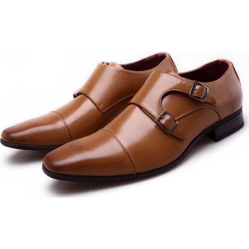 Business leather shoes men square head dress shoes casual shoes double buckle fashion men shoes formal men