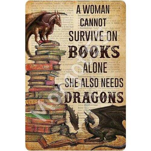 Vintage Tin Sign Book and Dragon Art Printing Poster Plaque Decoration 12x16 Inches For for Bar Club Cafe Home decoration