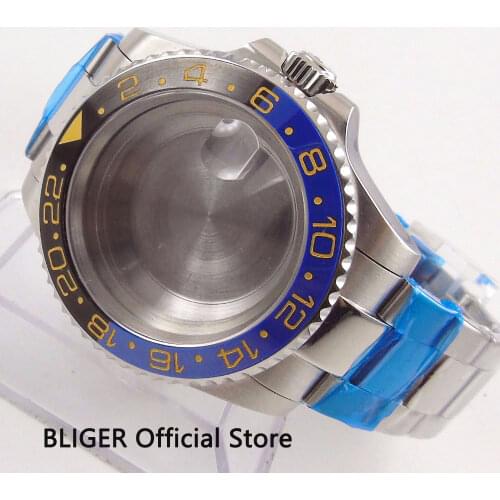 High quality 40MM Watch Case Sapphire Crystal Blue Black Ceramic Bezel Stainless Steel Fit For ETA 2836 Automatic Movement