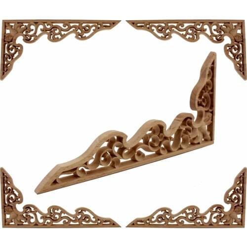 VZLX HOT SALE Rubber Wood Oak Carved Corner Onlay Applique Furniture Vintage Home Decoration Accessories Door Decor DIY Figurine