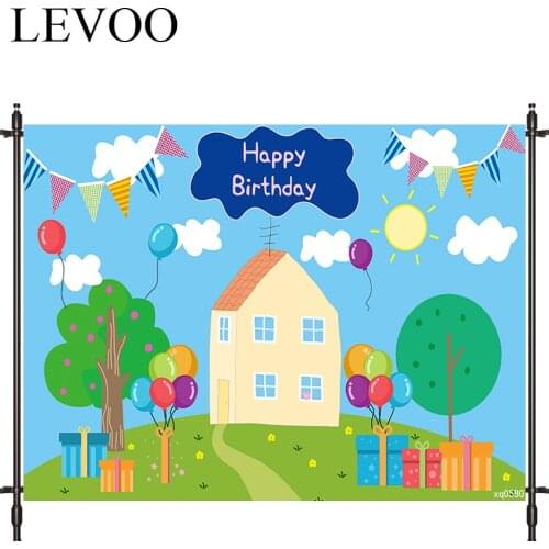 LEVOO Photography Background Piggy Cartoons Houses Bunting Birthday Fabric Custom Shoot Prop Background Photocall Photo Studio