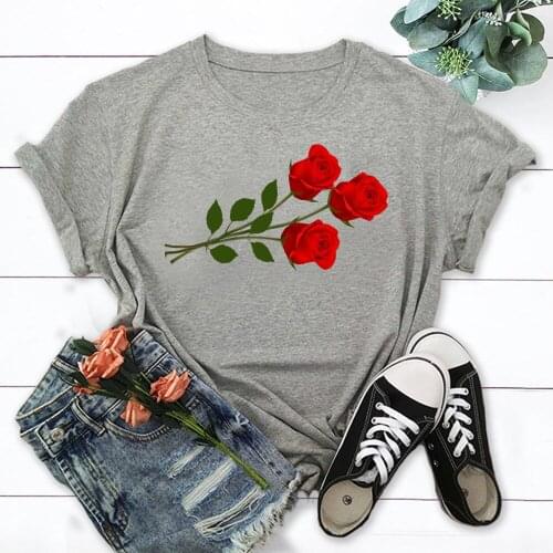 Rose flower New Women T-shirts Casual Harajuku Tops Tee Summer Female T shirt Short Sleeve T shirt TX8960