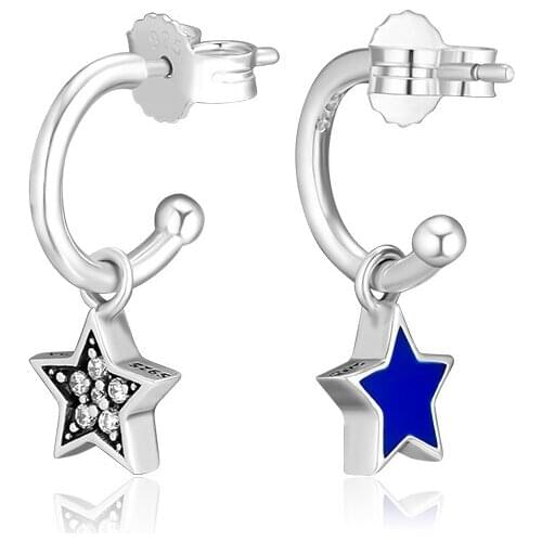 Blue Starshine Drop Earrings Fandola CKK 925 Sterling-Silver-Jewelry ,Blue Enamel European Style for Women Party Jewelry Gift