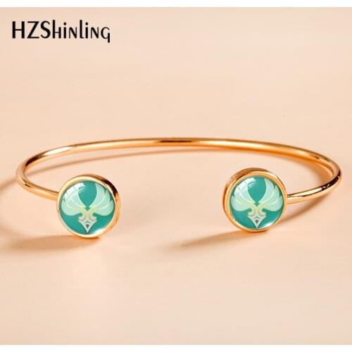 Hot Sale Genshin Impact Elements Pattern Glass Cuff Bangle Bracelets Round Glass Dome Jewelry Adjustable Bangles Handmade Gifts