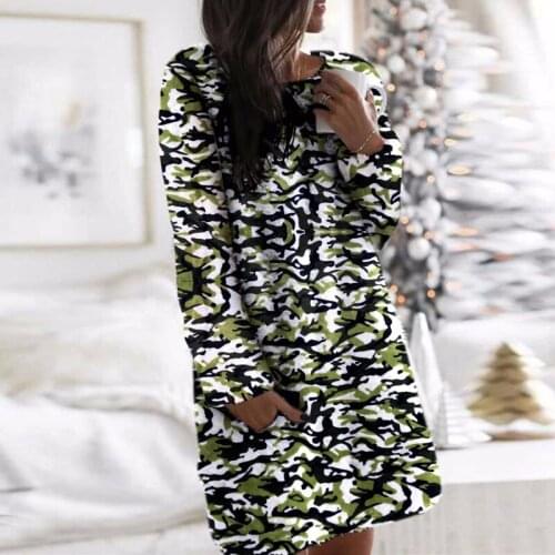 Round Neck Printed New Casual Straight Plush Women Dress 2021 Autumn and Winter Comfortable Plush Warm Dresses Vestidos