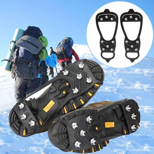 Winter Outdoor Anti-Skid Ice Climbing Shoe Spikes Ice Grips Cleats Over Snow Shoes Covers Crampon Stretch Tight Rubber Band