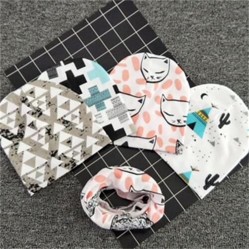 1PC Spring Autumn Cotton Baby Hats Cartoon Print Newborn Hat Elastic Toddler Infant Cap for Girls Boys Children Photo Props