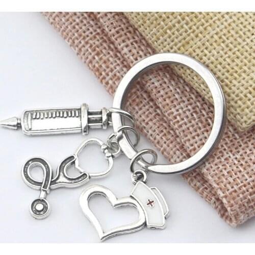 1Pc Vintage Doctor Medical Keychain Stethoscope Stethoscope Ambulance Pendant Keychain Nurse Creative Gift Jewelry Accessories