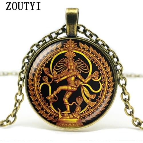 2018/Golden Buddha Necklace Destroyed Dance Lord Shiva Pendant Glass Buddhist Necklace Indian God Spirit Amulet Necklace