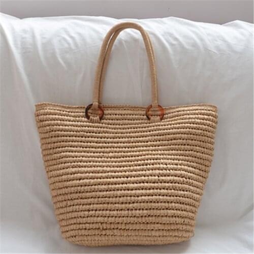 2021 New Ins Straw Woven Bag Handwoven Simple Versatile Handbag Holiday Travel Shoulder Bag for Women Seaside Capacity