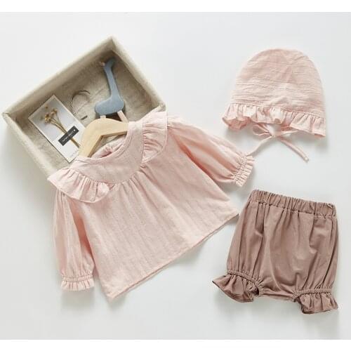 Autumn Newborn Toddler T-shirt Sets Kids Tops +Pants+ Hat 3Pcs Girls Clothing Suit Long Sleeve Infant Baby Clothes Set Overalls
