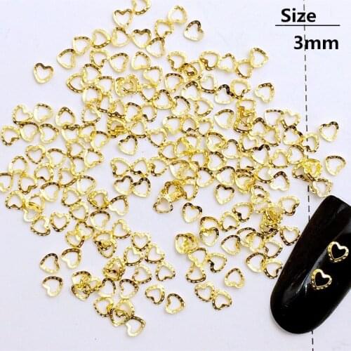 500Pcs/Lot 3mm Gold Silver Hollow Engraved Heart Rivets Studs Metal Alloy Nail Art Decorations Nail Sticker/Charms for Manicure