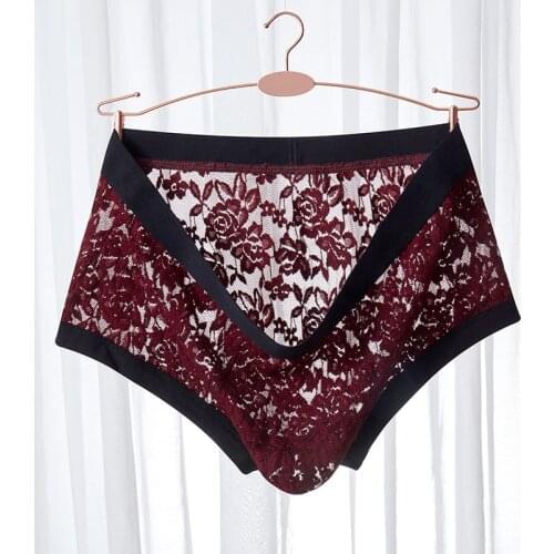 Men Boxers Lace Male Underwear Sexy Men Lingerie Men Comfortable Floral Print Underpants Ropa Interior Hombre U Pouch Shorts