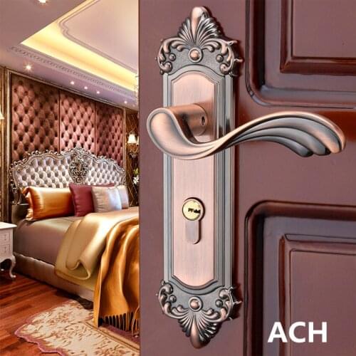 European retro mechanical mute indoor handle lock antique bronze red bronze bedroom, study solid wood door lock gold black lock