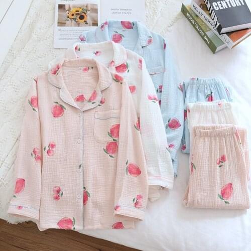 Fdfklak Cotton Lady Sleepwear Womens Pijamas Suit Home Clothes Pyjama Femme Loose Night Wear Long-Sleeved Trousers Pajamas