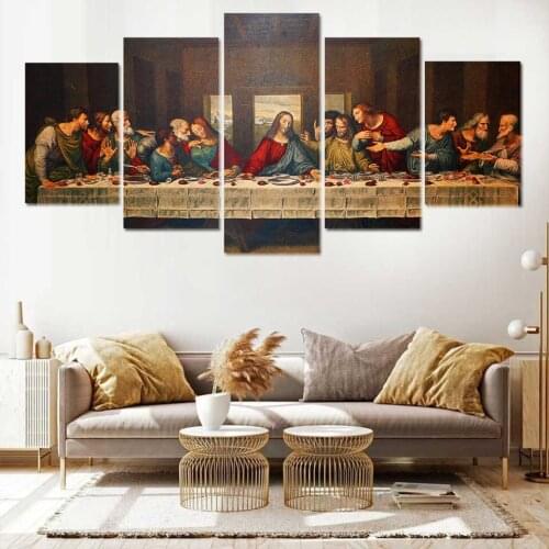 Leonardo Da Vincis Last Supper Canvas 5 Panel Posters and Prints Wall Decorations of Famous Christ Art Pictures