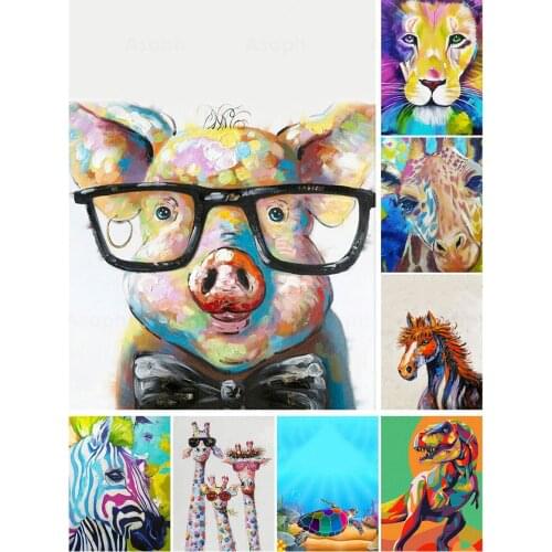 Colorful Animals Pig Lion Giraffe Diy 5D Diamond Painting Full Square and Round Embroidery Mosaic Stitch Wall Art Home Decor