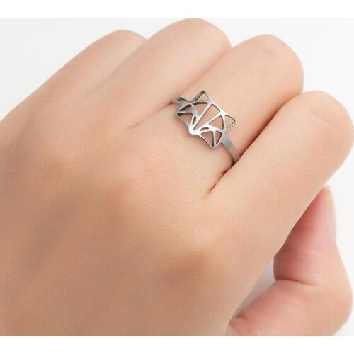 Trendy Stainless Steel Animal Raccoon Rings for Women Girls Adjustable Size Origami Cat Fox Shape Ring Wholesale 2021 Gifts