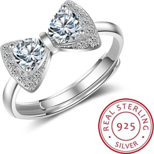 Bow knot Anniversary Cubic Zirconia Rings 925 Sterling Silver Rings for Women Silver 925 Jewelry Fine Jewelry