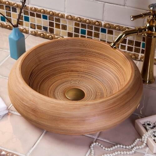 Round Counter top wash basin art ceramic bathroom sinks Ceramic wash basin brown color