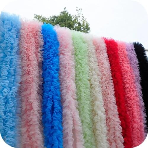 3Meters 28cm Pleated Lace Trim Bubble Dolls Skirt Ruffle Mesh Lace Ribbon Fabric Accessories Pink Tutu Lace Wedding Decortion