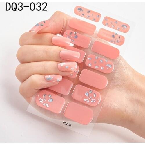 Lamemoria 14 Tips/Flake Nail Art Decoration Bright Floral Pure Color Sticker Self-adhesive DIY Applique Tips Nail Art Sticker