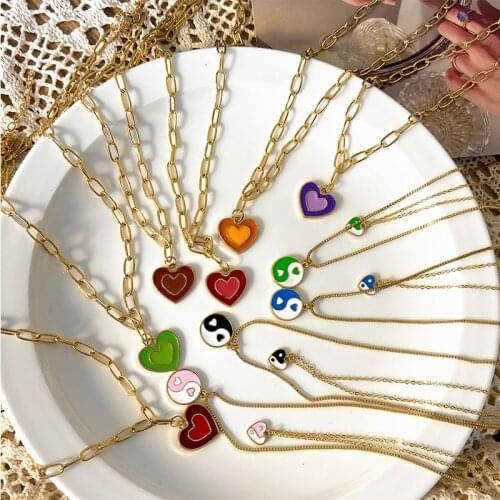 Multi-layer Rainbow Heart Choker Necklace For Women 2021 Colorful Pendant Necklaces Chain Korean Fashion Jewelry Couple Jewelry