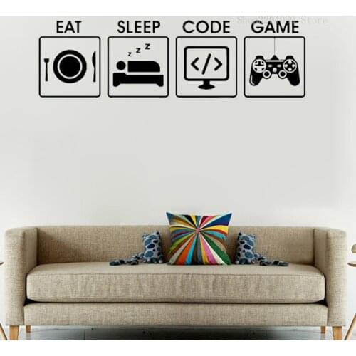 Fashion Gamer Wall Decal Vinyl Eat Sleep Game Code Programming Controller Creative Home Decor For Boys Bedroom Wall Decal CN065