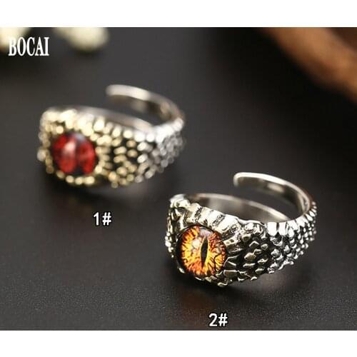 BOCAI New s925 pure silver mens ring jewelry vintage Thai silver inlaid copper personality eye of Mordor open ring for man