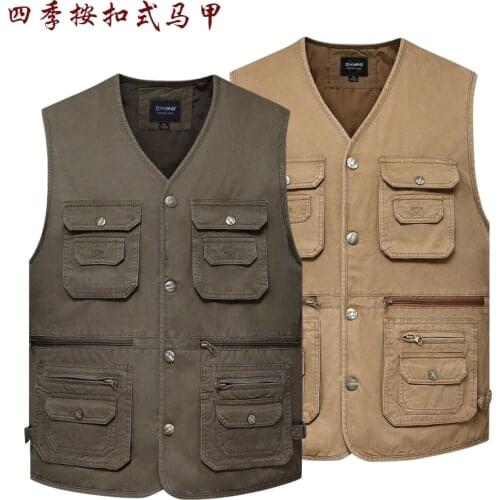 Spring summer Large Size Mens Multi-pocket cotton Vest men Outdoor Travel Hiking Sleeveless Fishing Photography Waistcoat
