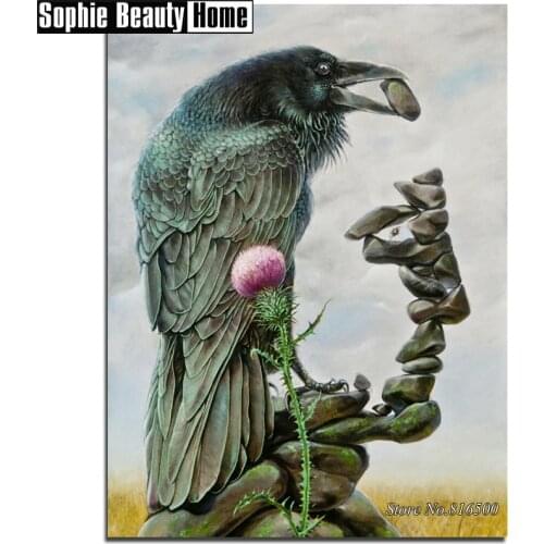 DIY 5D Diamond Mosaic Flower Crow and Stone Handmade Diamond Painting Cross Stitch Kits Rhinestones Embroidery Patterns 062310