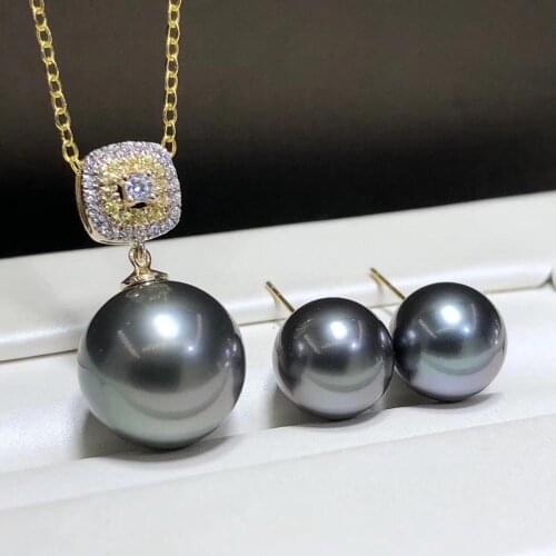 D318 Pearls Sets Fine Jewelry Solid 18k Gold Narural 9-12mm Ocean Sea Tahiti Pearls Jewelry Sets for Women FIne Presents