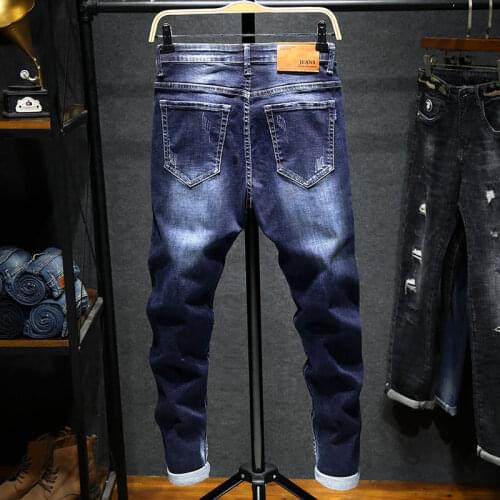 2021new elastic jeans mens and teenagers' casual pants Korean version slimmed down mens trousers blue pants clothing fashion