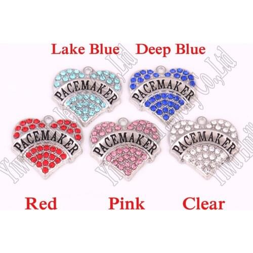 New Arrival 20 pcs a lot rhodium plated studded with sparkling crystals PACEMAKER heart pendant