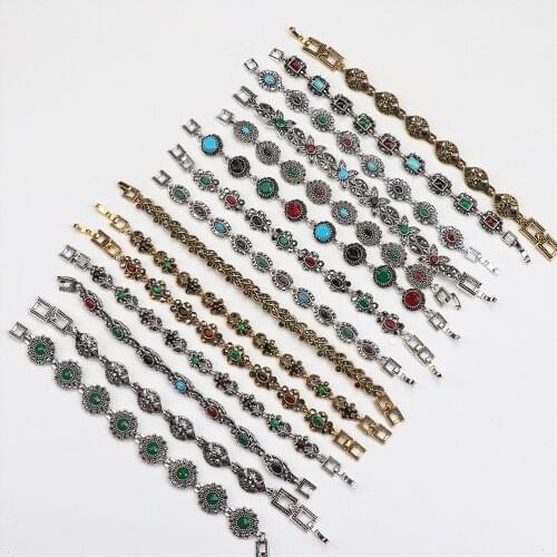 Wholesale 10pcs/lots Bulk Vintage Metal Bohemian Ethnic Crystal Charm Bracelet For Women Party Gift Mix Style