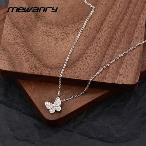 Mewanry 925 Sterling Silver Necklace for Women Elegant Party Sweet Zircon Butterfly Clavicle Chain Bride Jewelry Birthday Gifts