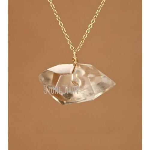 H-QN121 Healing Crystal Necklace Wire Wrapped Crystal Quartz Silver or Gold Chain Necklace