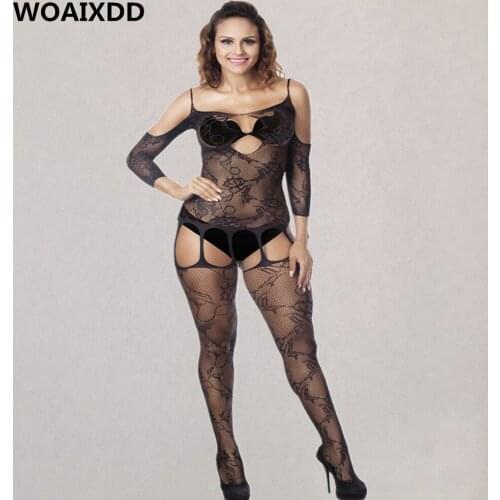 Sexy Lace Jacquard Open Crotch Bodystockings Women Intimates Pantyhose Erotic Sling Fishnet Transparent Catsuit Porn Underwear