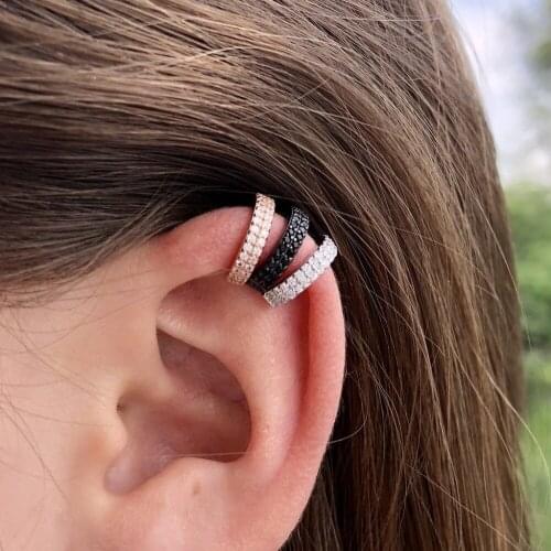 Micro pave AAA cubic zirconia double raw cz sparking classic cuff earring design 925 sterling silver no pierced earring cuff