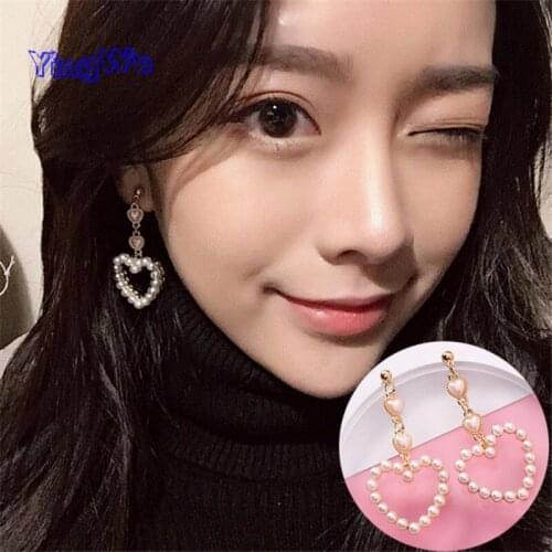 Fashion heart sutd earrings female Popular long heart pearl earrings banquet jewelry accessories tassel earrings for women